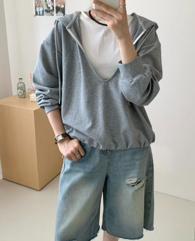 韓 假兩件式連帽上衣 2色