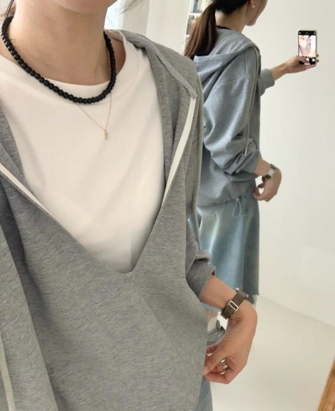 韓 假兩件式連帽上衣 2色