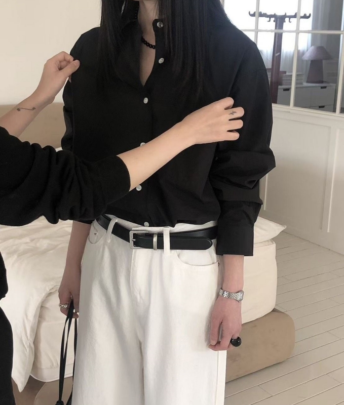 韓 背標素色襯衫 2色