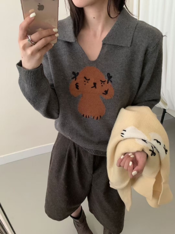 韓 有領小V狗狗上衣 3色