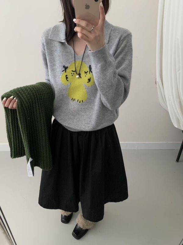 韓 有領小V狗狗上衣 3色