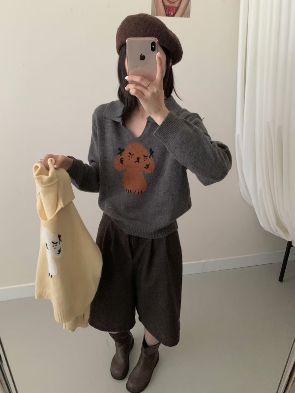 韓 有領小V狗狗上衣 3色