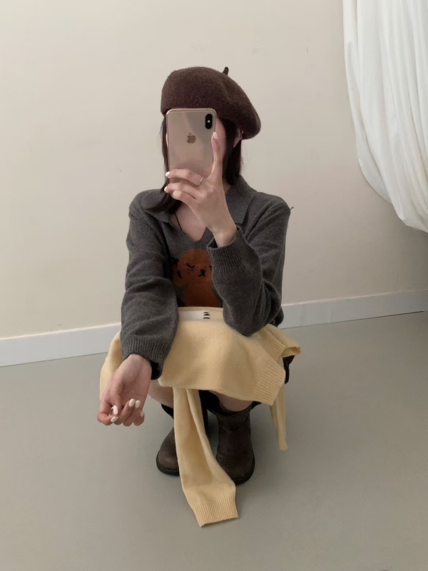 韓 有領小V狗狗上衣 3色