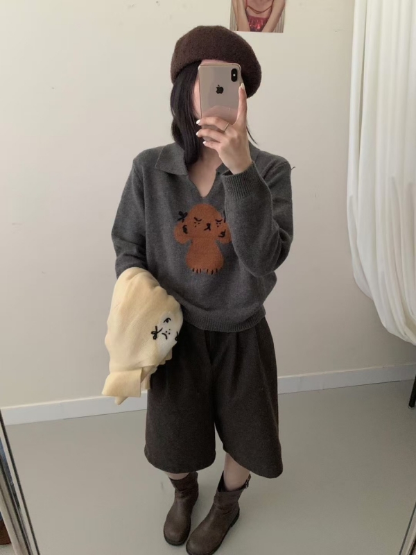 韓 有領小V狗狗上衣 3色