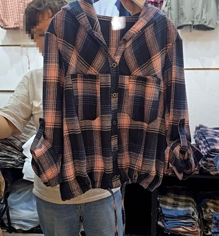 韓 下綁帶格文連帽上衣 2色 size