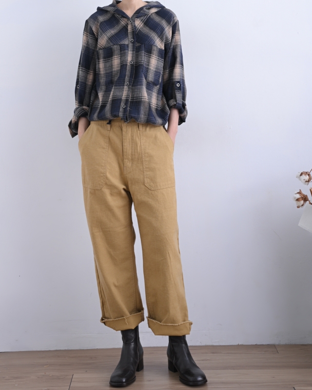 韓 下綁帶格文連帽上衣 2色 size