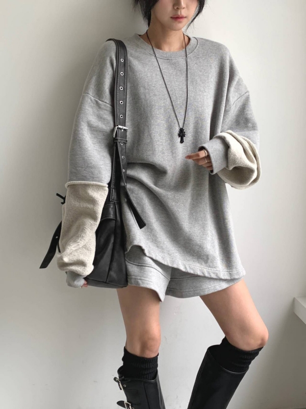 韓 素色假兩件式上衣 3色