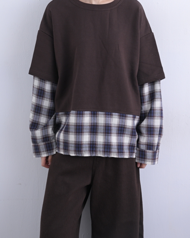 韓 接格紋假兩件式上衣 3色 size