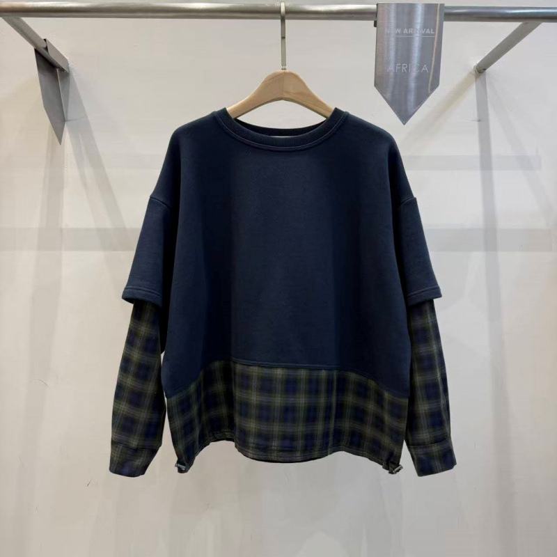 韓 接格紋假兩件式上衣 3色 size