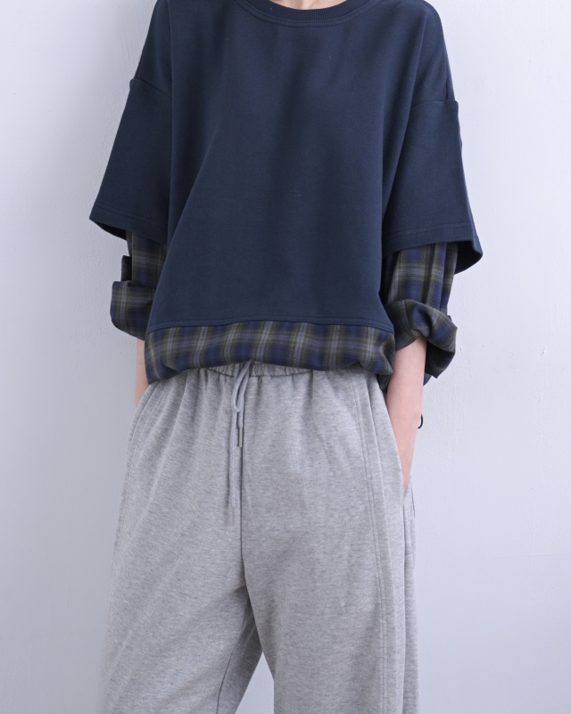 韓 接格紋假兩件式上衣 3色 size