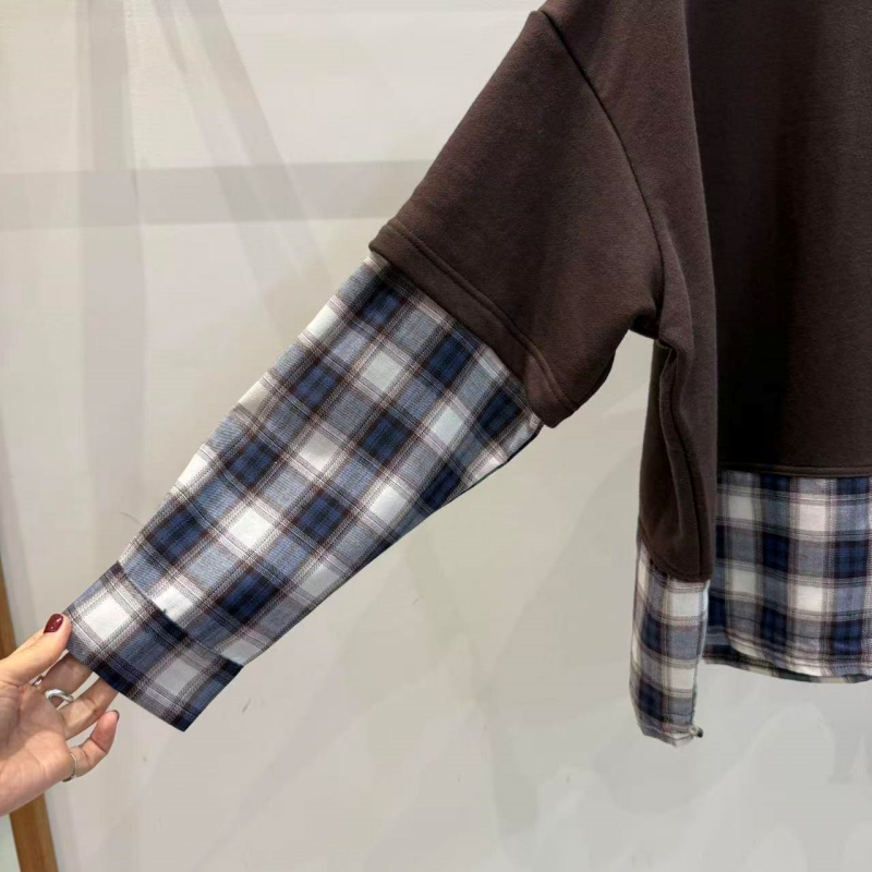 韓 接格紋假兩件式上衣 3色 size