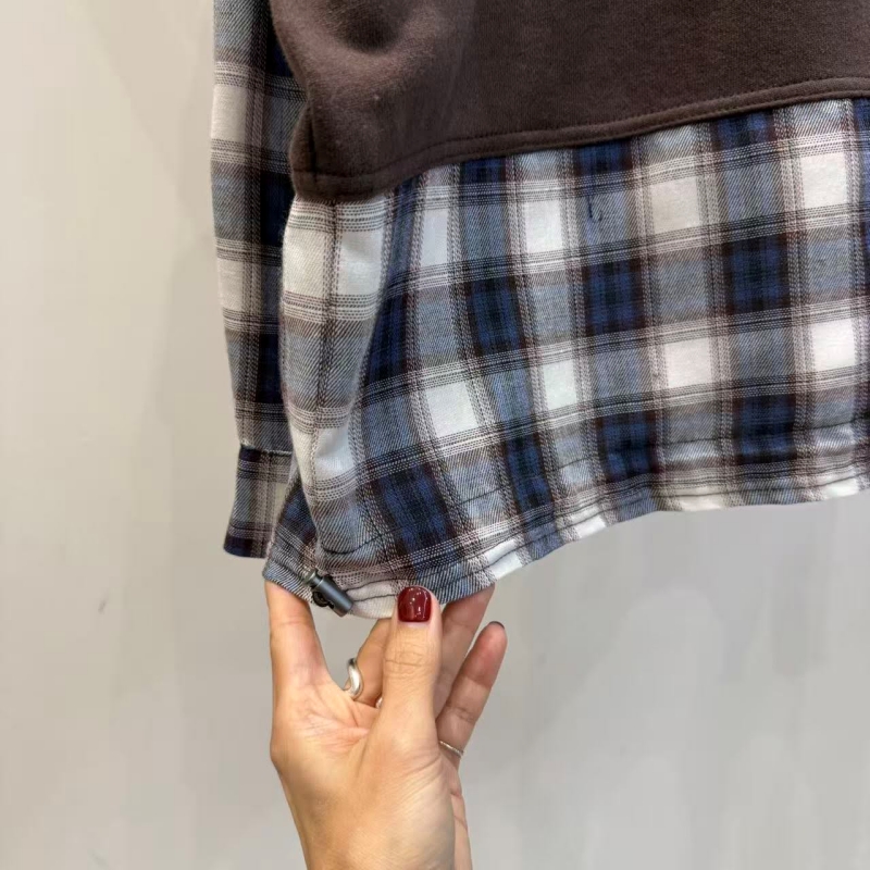 韓 接格紋假兩件式上衣 3色 size