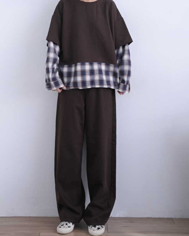 韓 接格紋假兩件式上衣 3色 size