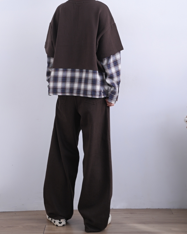 韓 接格紋假兩件式上衣 3色 size