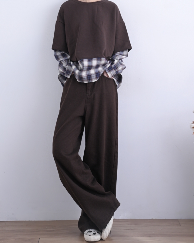 韓 接格紋假兩件式上衣 3色 size