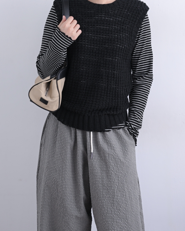 韓 粗坑條捲捲邊長袖上衣 7色 size