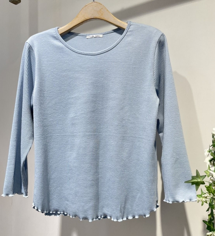 韓 粗坑條捲捲邊八分袖上衣 7色 size