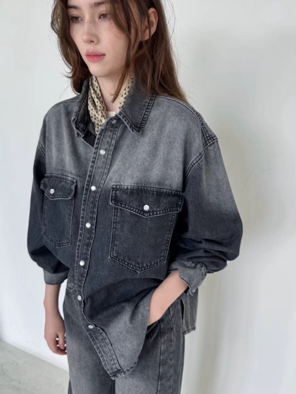 韓 刷色牛仔襯衫 2色
