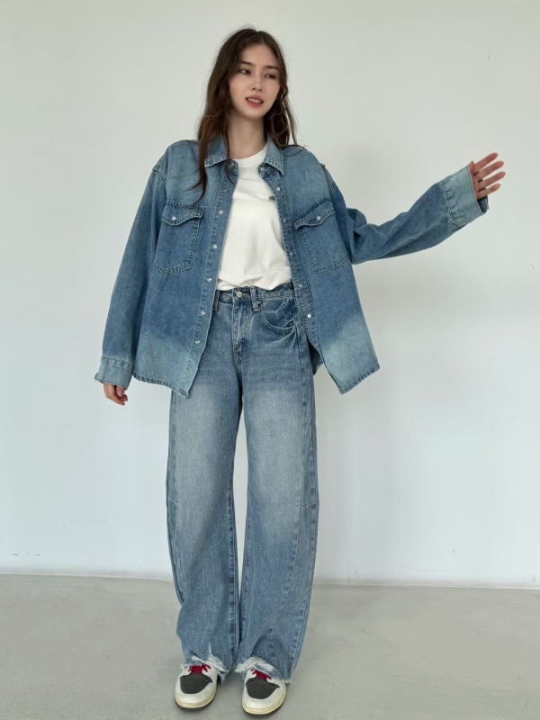 韓 刷色牛仔襯衫 2色