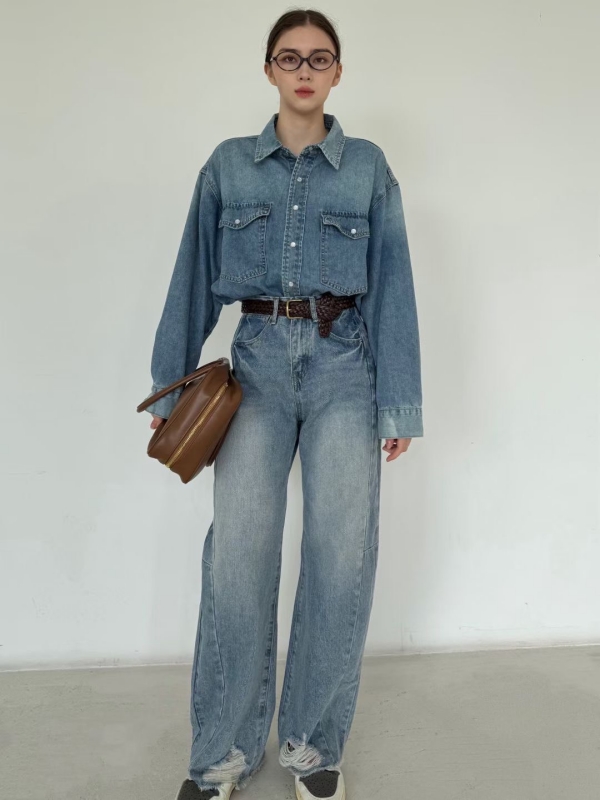 韓 刷色牛仔襯衫 2色