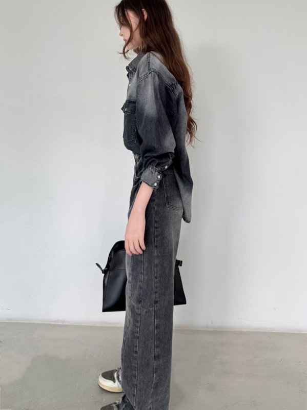 韓 刷色牛仔襯衫 2色