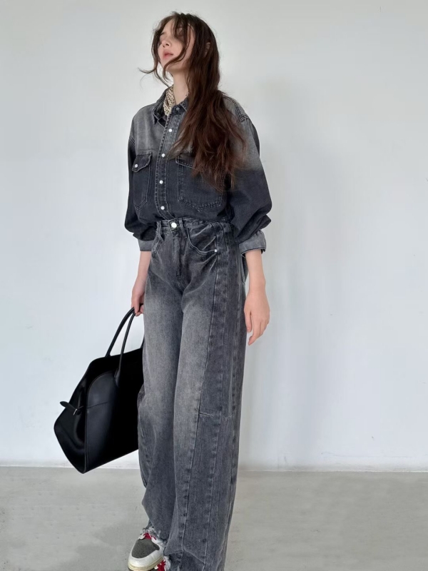 韓 刷色牛仔襯衫 2色