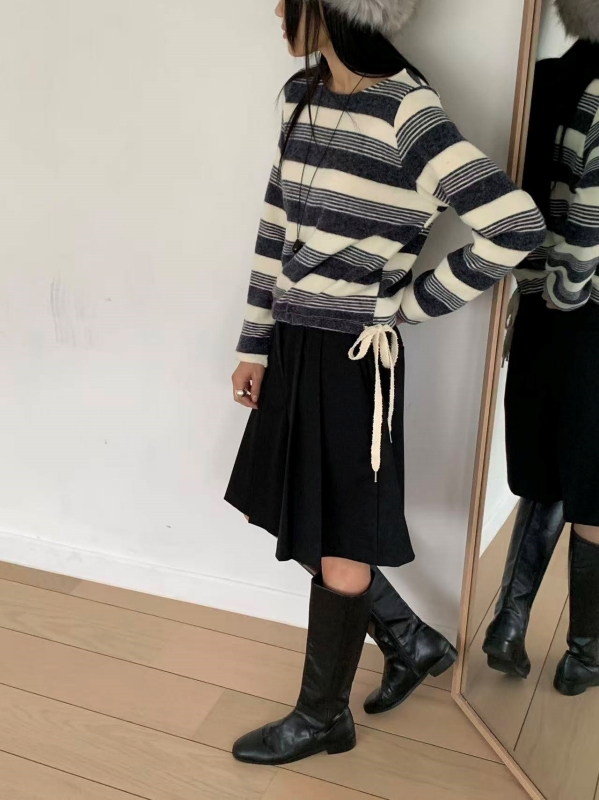 韓 下綁帶條文上衣 2色 size