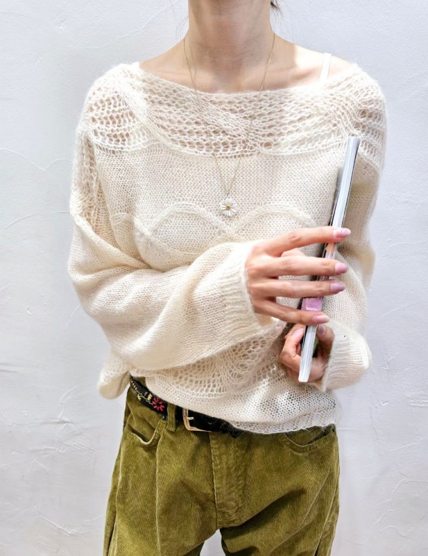 韓 編織寬領上衣 2色