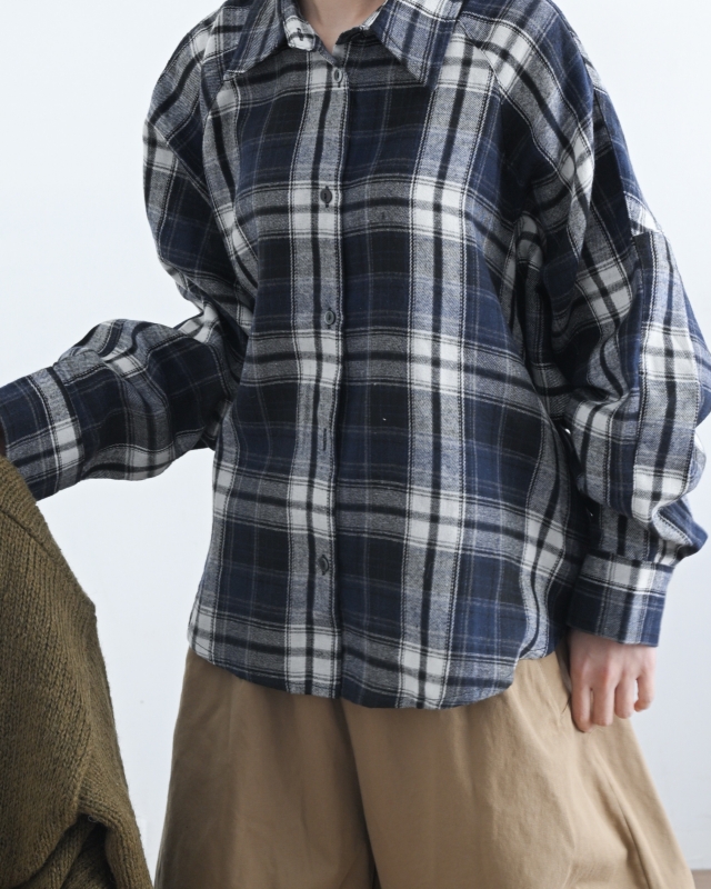 韓 白線格文襯衫 2色 size