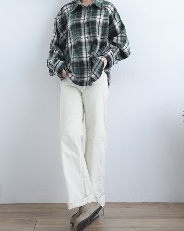 韓 白線格文襯衫 2色 size