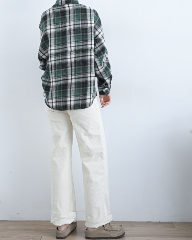 韓 白線格文襯衫 2色 size