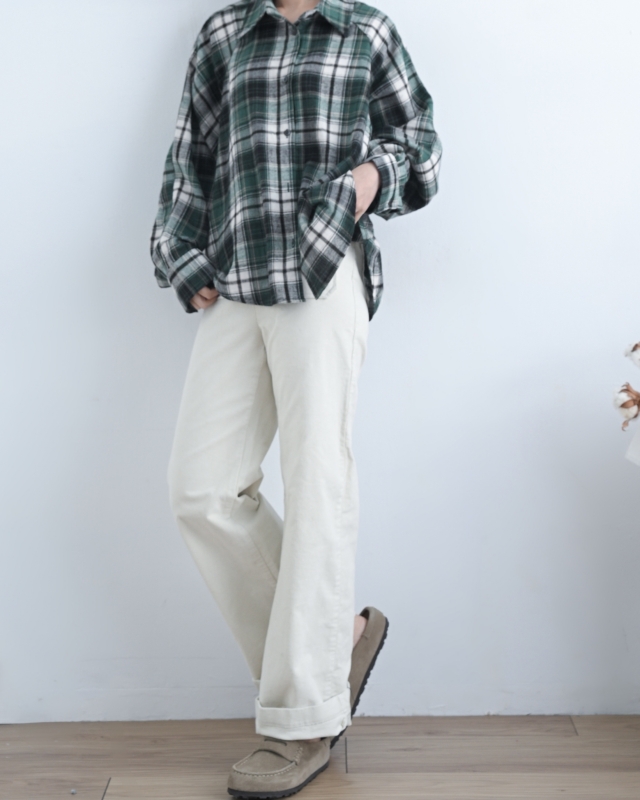 韓 白線格文襯衫 2色 size