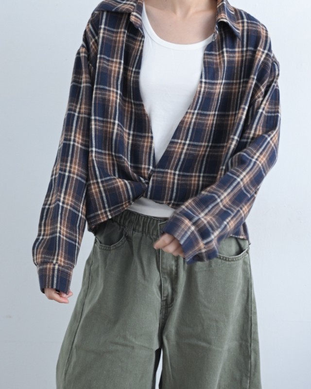 韓 兩件式格文襯衫 2色 size