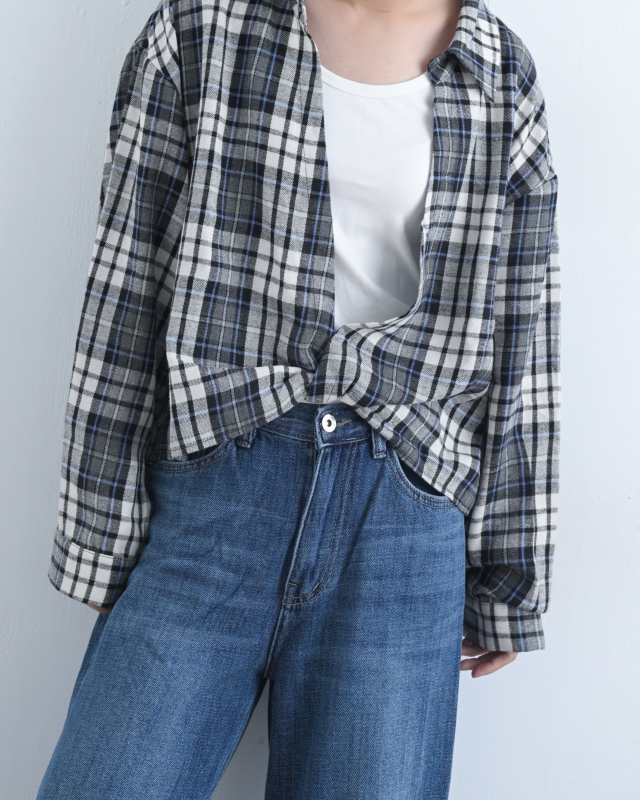 韓 兩件式格文襯衫 2色 size