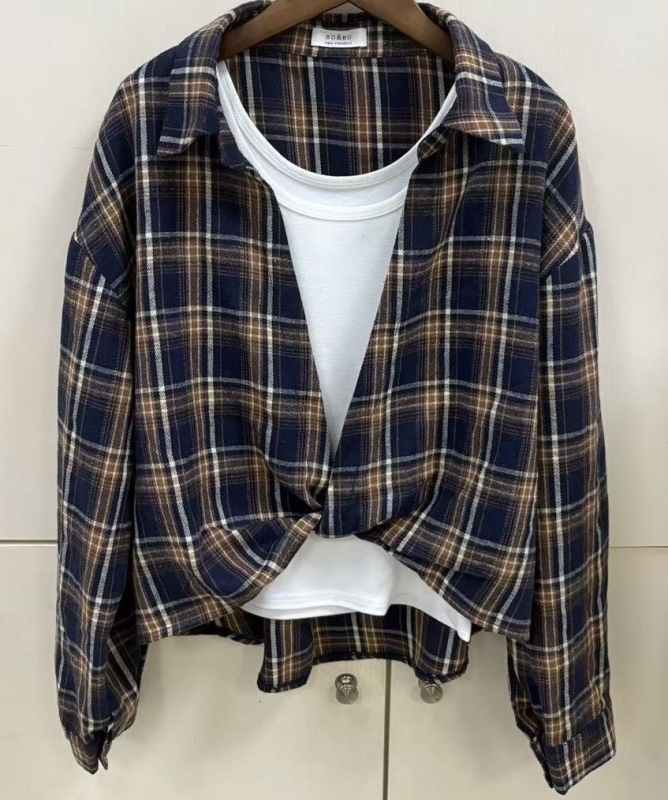 韓 兩件式格文襯衫 2色 size