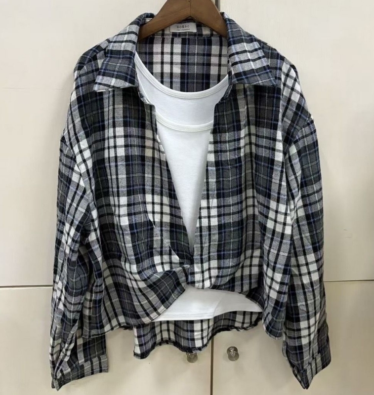 韓 兩件式格文襯衫 2色 size