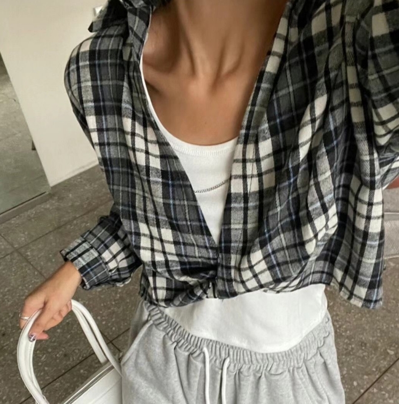 韓 兩件式格文襯衫 2色 size