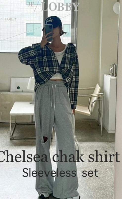 韓 兩件式格文襯衫 2色 size