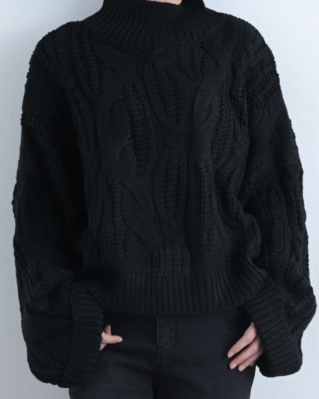 韓 小高領寬袖毛衣 2色 size