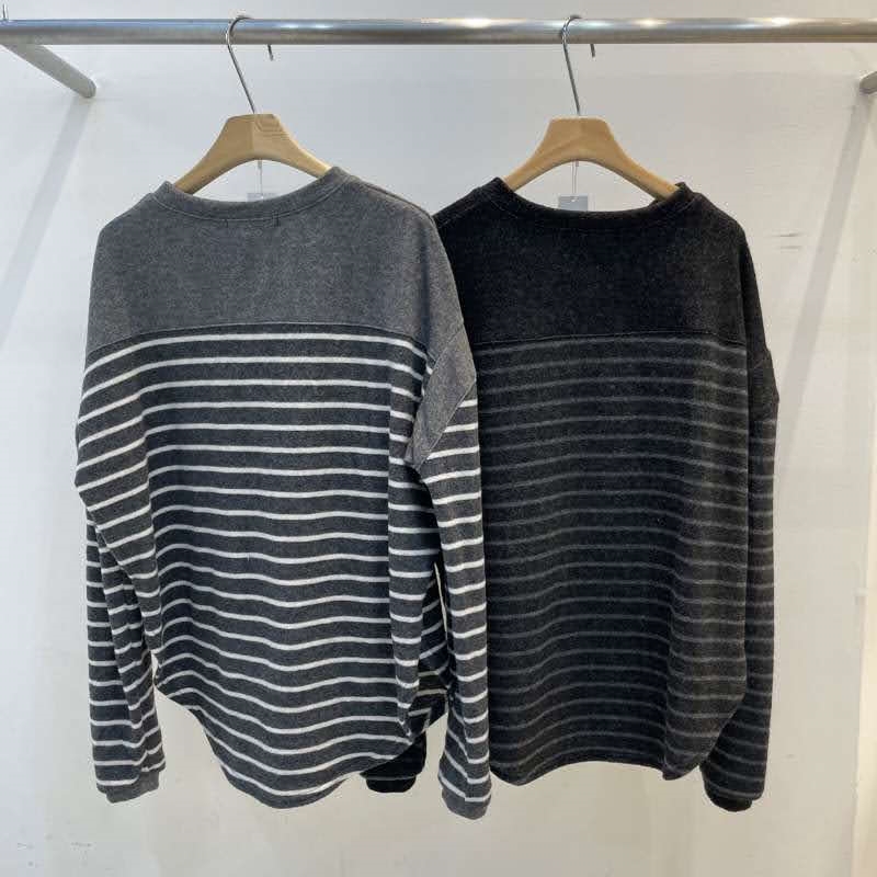 韓 微起毛條文上衣 2色 size