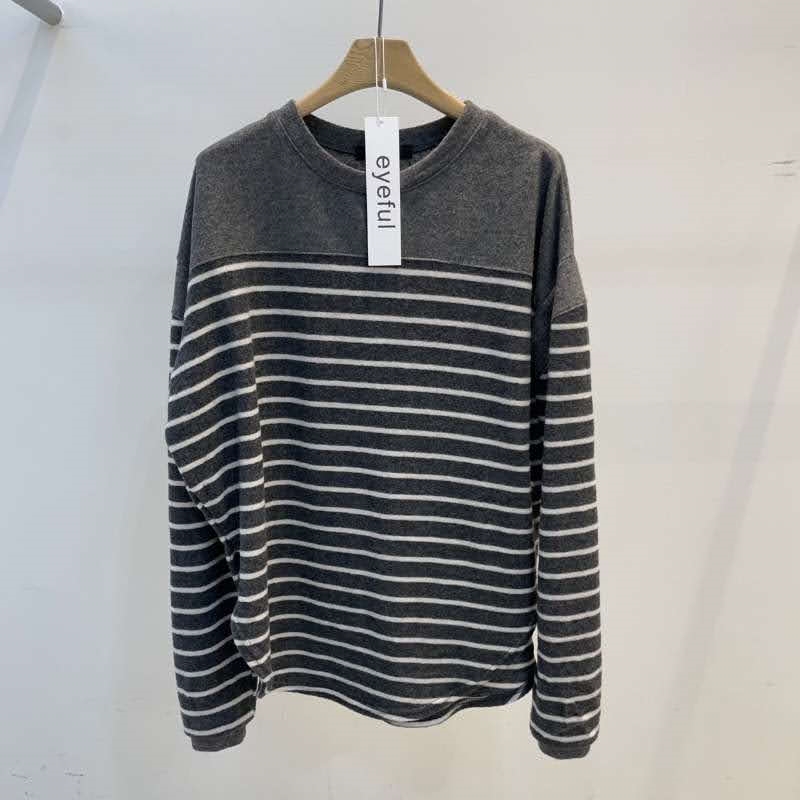 韓 微起毛條文上衣 2色 size