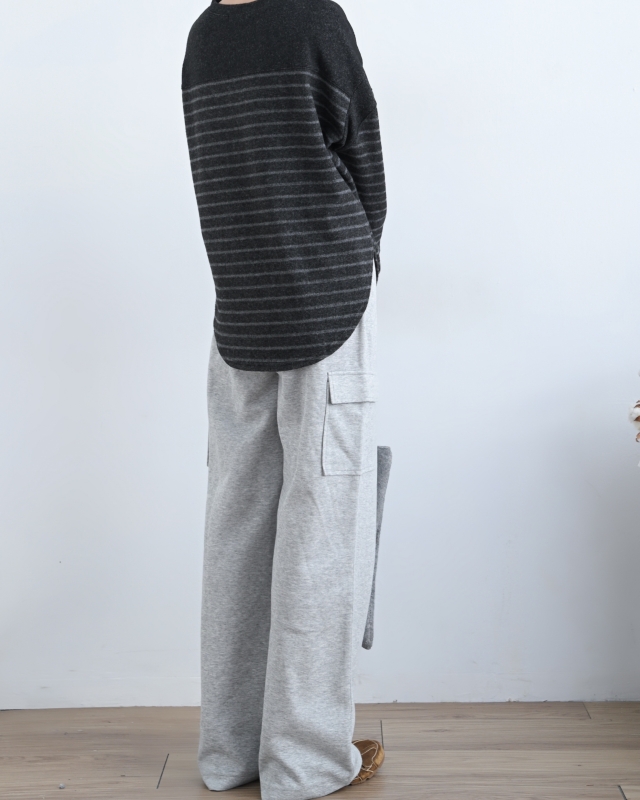 韓 微起毛條文上衣 2色 size