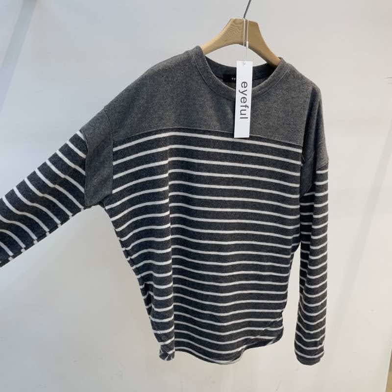 韓 微起毛條文上衣 2色 size