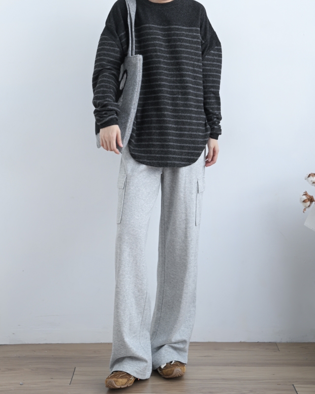 韓 微起毛條文上衣 2色 size