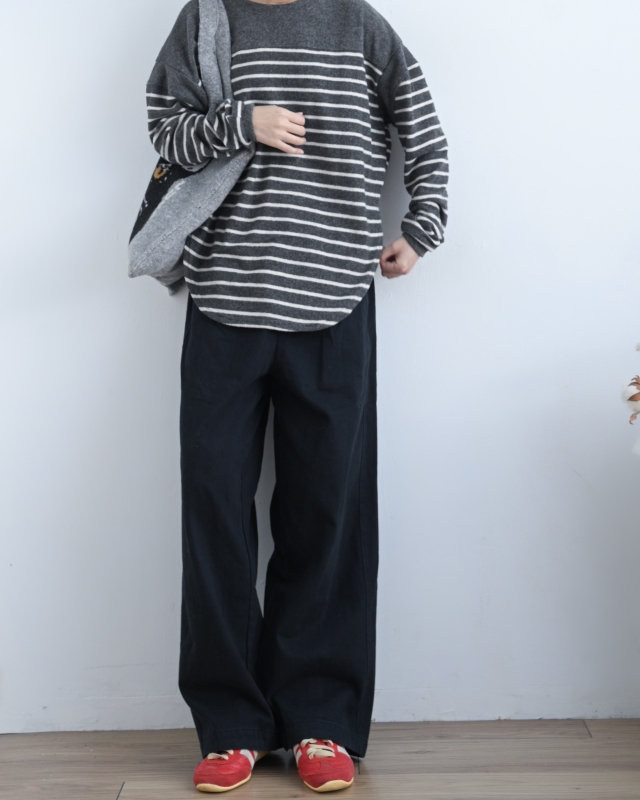 韓 微起毛條文上衣 2色 size