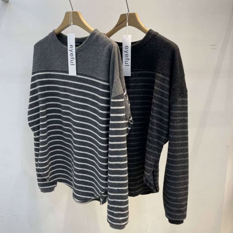 韓 微起毛條文上衣 2色 size