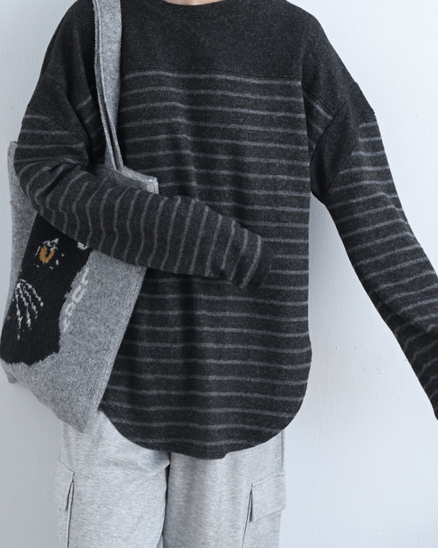 韓 微起毛條文上衣 2色 size