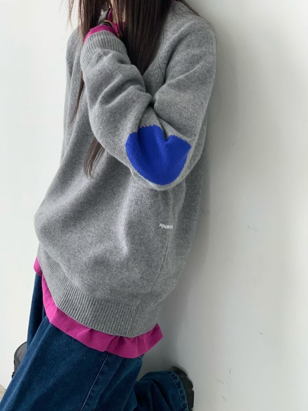 韓 肘配色拼布上衣 3色