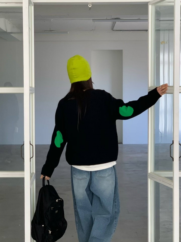 韓 肘配色拼布上衣 3色