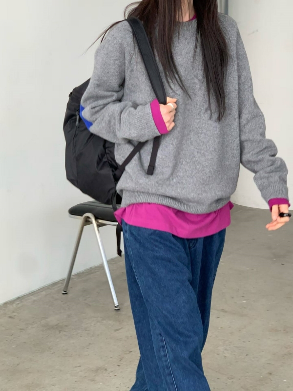 韓 肘配色拼布上衣 3色